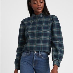 NWT Banana Republic Flannel Ruffle-Collar Shirt